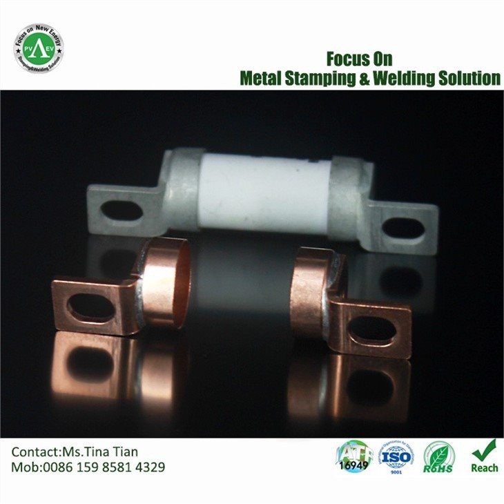 Low voltage copper weld blown fuse contact